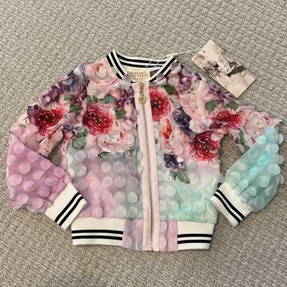 Hannah Banana Floral Rhinestone 3d Bomber Jacket